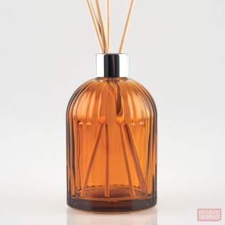 250ml "St Mary's" Ribbed Bottle with Panel Amber Glass and Shiny Silver Diffuser Cap with Plug