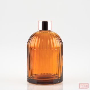 250ml "St Mary's" Ribbed Bottle with Panel Amber Glass and Rose Gold Wadded Screw Cap