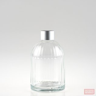 250ml "St Mary's" Ribbed Bottle with Panel Clear Glass and Matt Silver Wadded Screw Cap