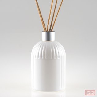 250ml "St Mary's" Ribbed Bottle with Panel Gloss White Glass and Matt Silver Diffuser Cap with Plug
