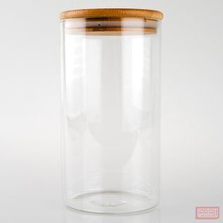 1000ml Tube Spice Jar Clear Glass with Bamboo and Silicon Lid