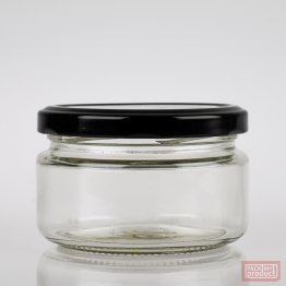 200ml Squat Clear Glass Food Jar with 82mm Black Twist Cap