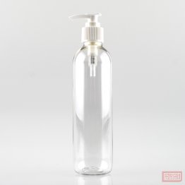 250ml Tall Clear PET Plastic Pharmacy Bottle with White Locking Lotion Pump