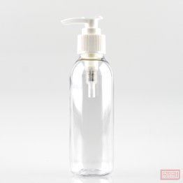 125ml Tall Clear PET Plastic Pharmacy Bottle with White Locking Lotion Pump