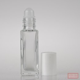 12ml Clear Glass Square Roll-on Bottle with White Cap