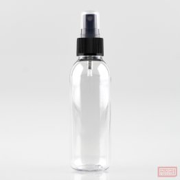 125ml Tall Clear PET Plastic Pharmacy Bottle with Black Atomiser and Clear Overcap