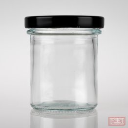 110ml Round Clear Glass Straight Sided Food Jar with 63mm Black Twist Cap