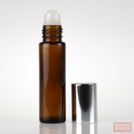 10ml Amber Glass Roll-on Bottle with Plastic Ball and Shiny Silver Cap