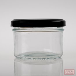 100ml Round Squat / Verrine Clear Glass Food Jar with 70mm Black Twist Cap
