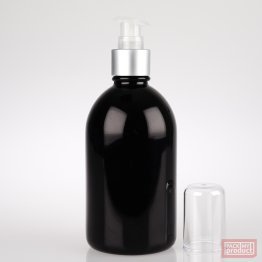 French Pharmacy Bottle Gloss Black with Matt Silver Lotion Pump and Clear Overcap