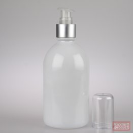 French Pharmacy Bottle Gloss White with Matt Silver Lotion Pump and Clear Overcap